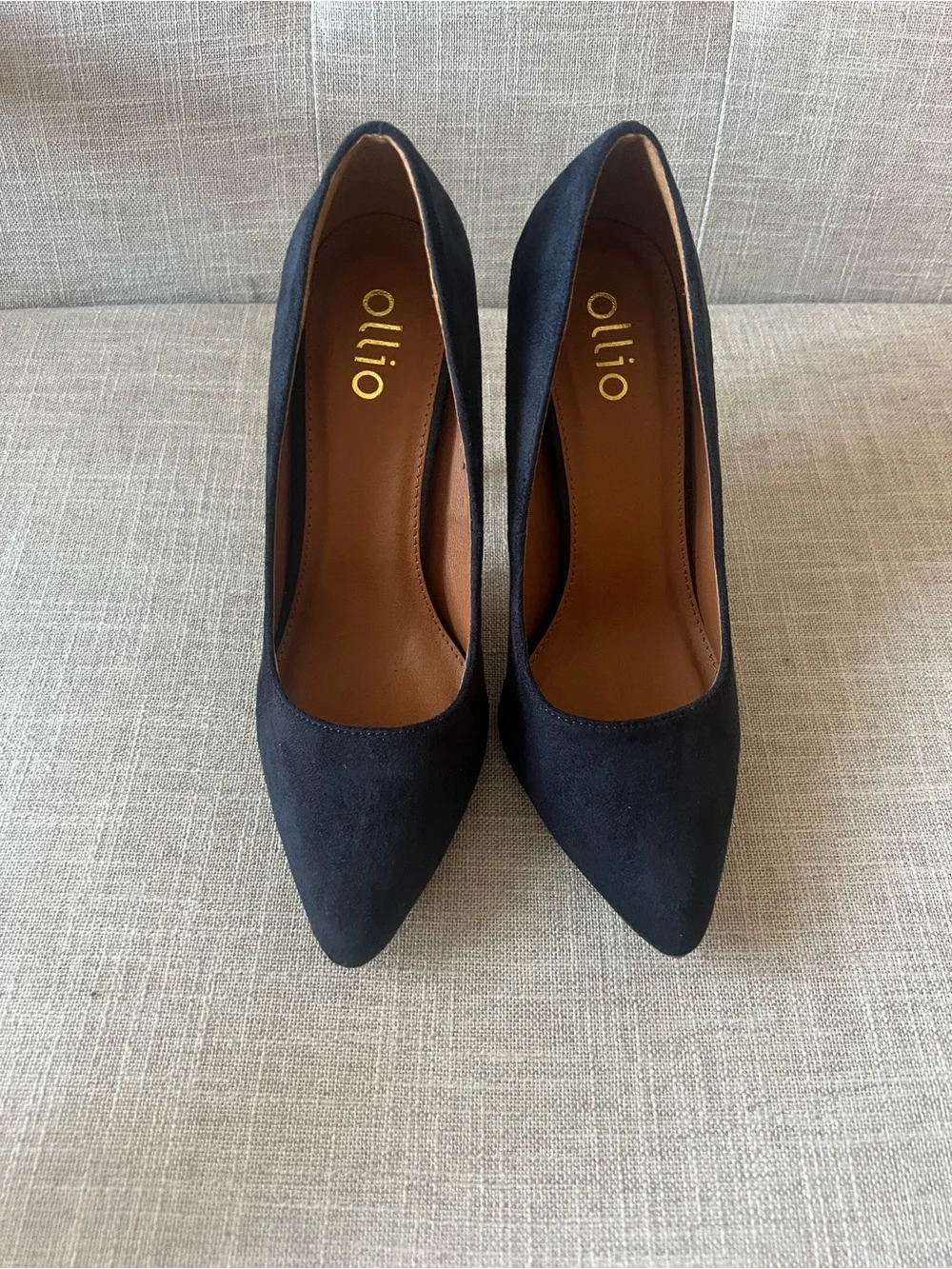 Ollio Navy Women's 7 Pointed-Toe Faux Suede Stiletto office dressy Pumps